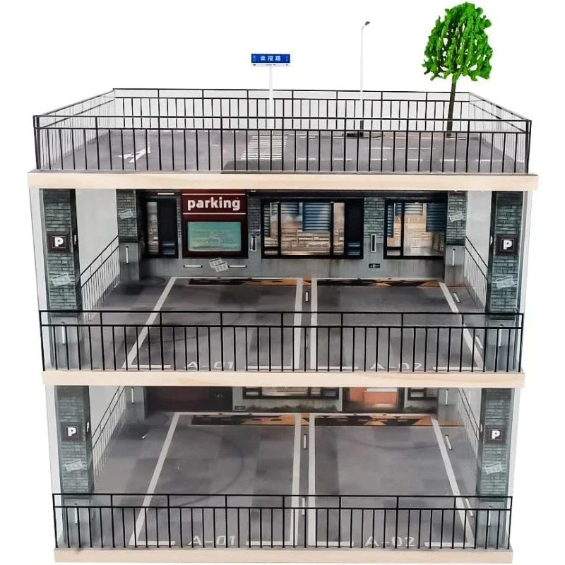 Popular|1:18 Scale 3-Tiers Model Car Display Case with Parking Lot Scene for Sports Car, Display Stand for Alloy Car Toy