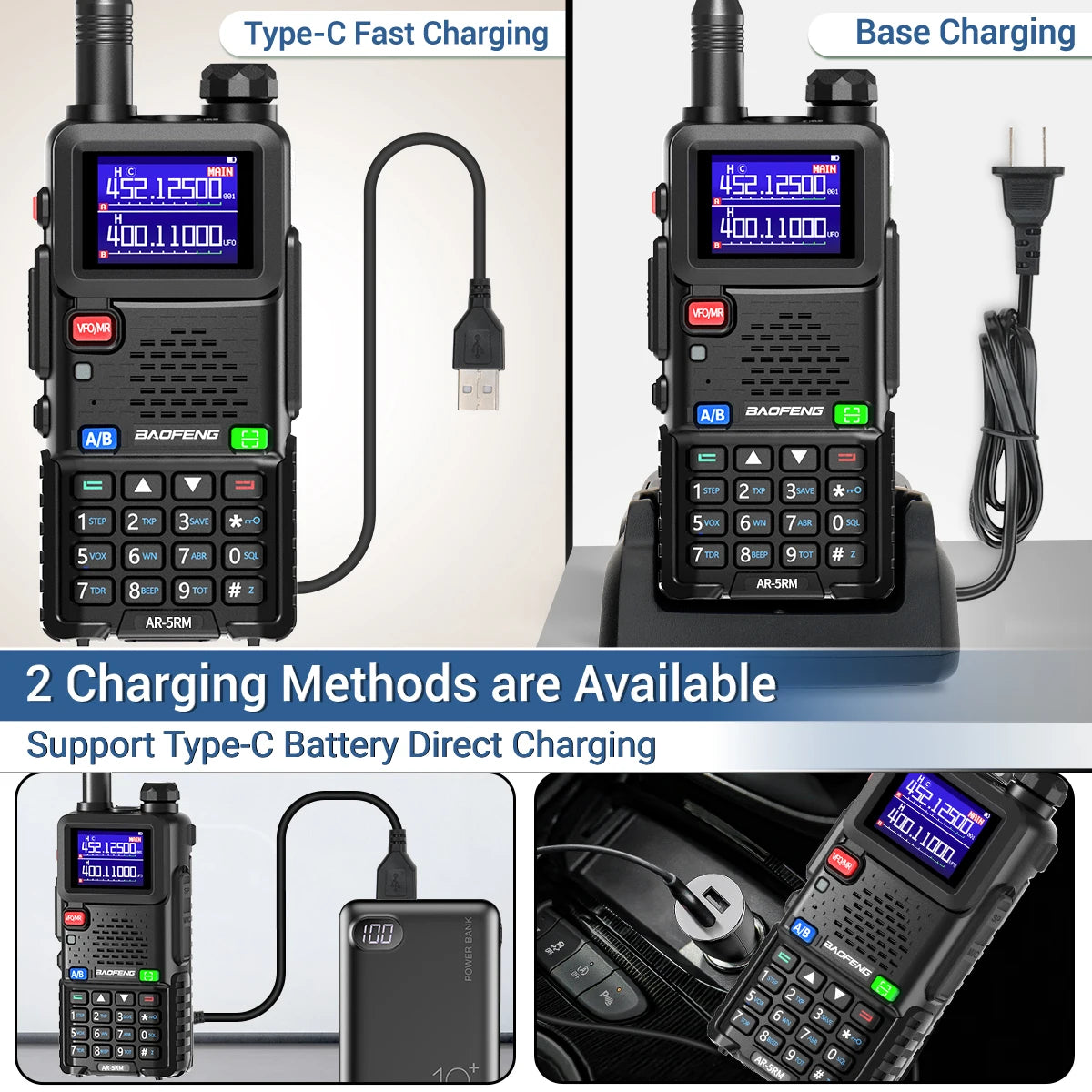 BAOFENG AR-5RM Multi Band Walkie Talkie 10W Wireless Copy Frequency Type-C Charger 999CH NOAA For UV-5R UV-5RH Ham Radio
