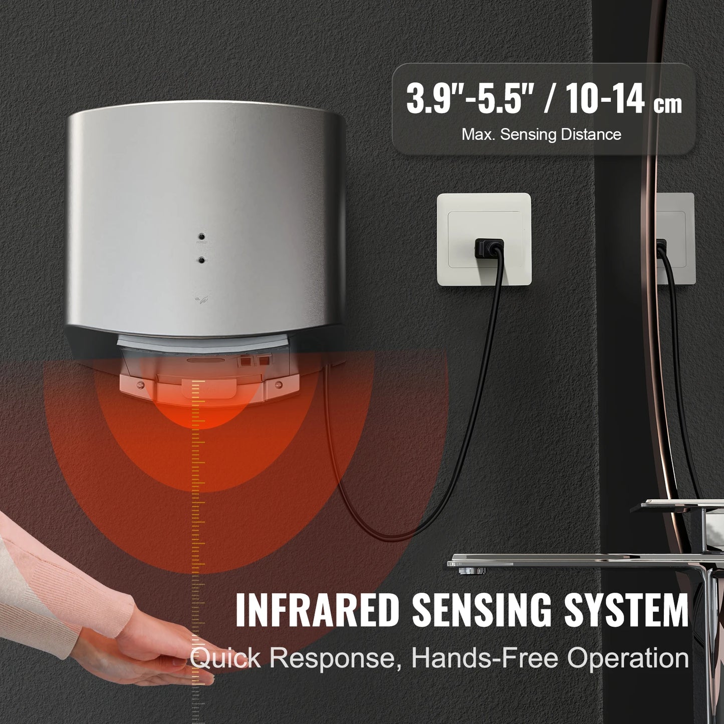 SucceBuy Heavy Duty Commercial Hand Dryer 1400W Automatic High Speed Warm Wind Hand Blower Built-In Filter Sponge for Home