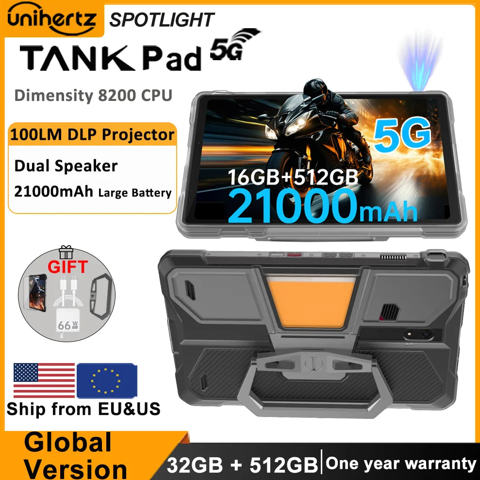 Unihertz Tank PAD 8849 Rugged Projector Tablet Android 32GB 512GB 21000mAh 10.95" FHD Dual Speaker Dimensity 8200 Tablet Phone