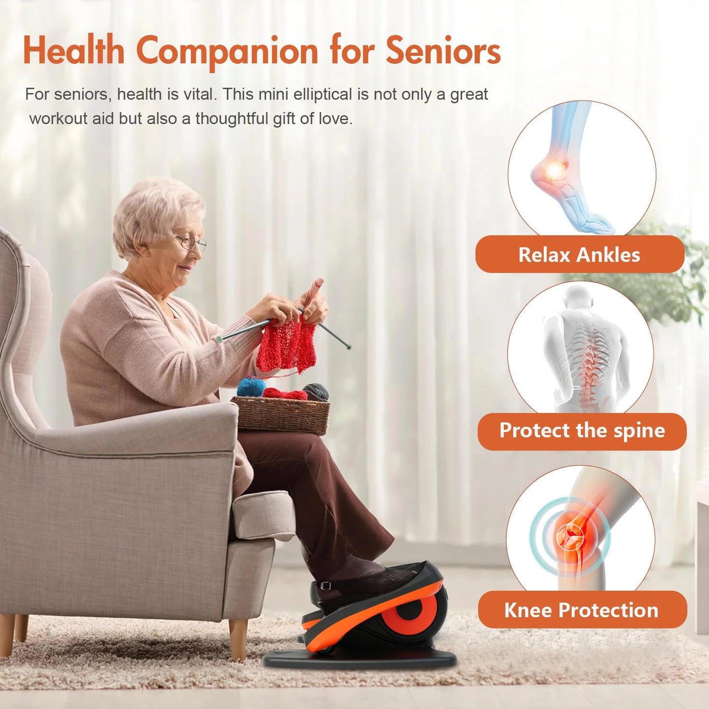 Under-Desk Elliptical Machine Seated Electric Pedal Exerciser LED Display 3 Auto Modes and 15 Speed Levels  for Seniors Adults