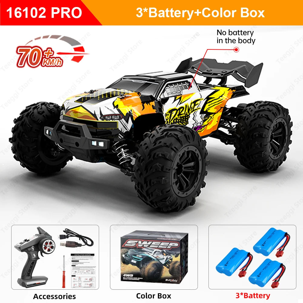 16102 PRO 1:16 High Speed RC Car With LED Light Drift 70KM/H 4WD 16101 pro RC Off-Road Car Monster Truck Toy For Kid Gifts