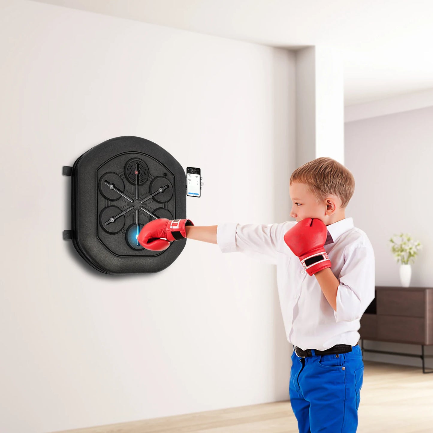 Intelligent Music Boxing Training Machine, Wall Mount Bluetooth Boxing Wall Target Punch Trainer w/Gloves&LED Light for Home Gym