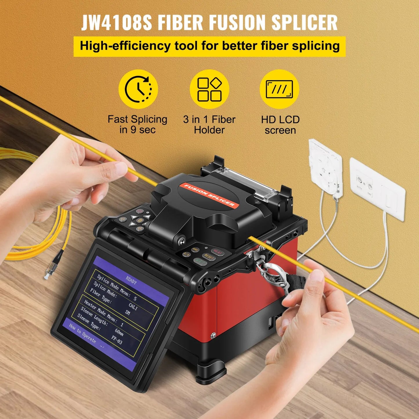Fiber Fusion Splicer Automatic Focus A-80S FTTH Fiber Optic Fusion Splicer Kit 5 Inch Digital LCD Screen Fusion Splicer Machine