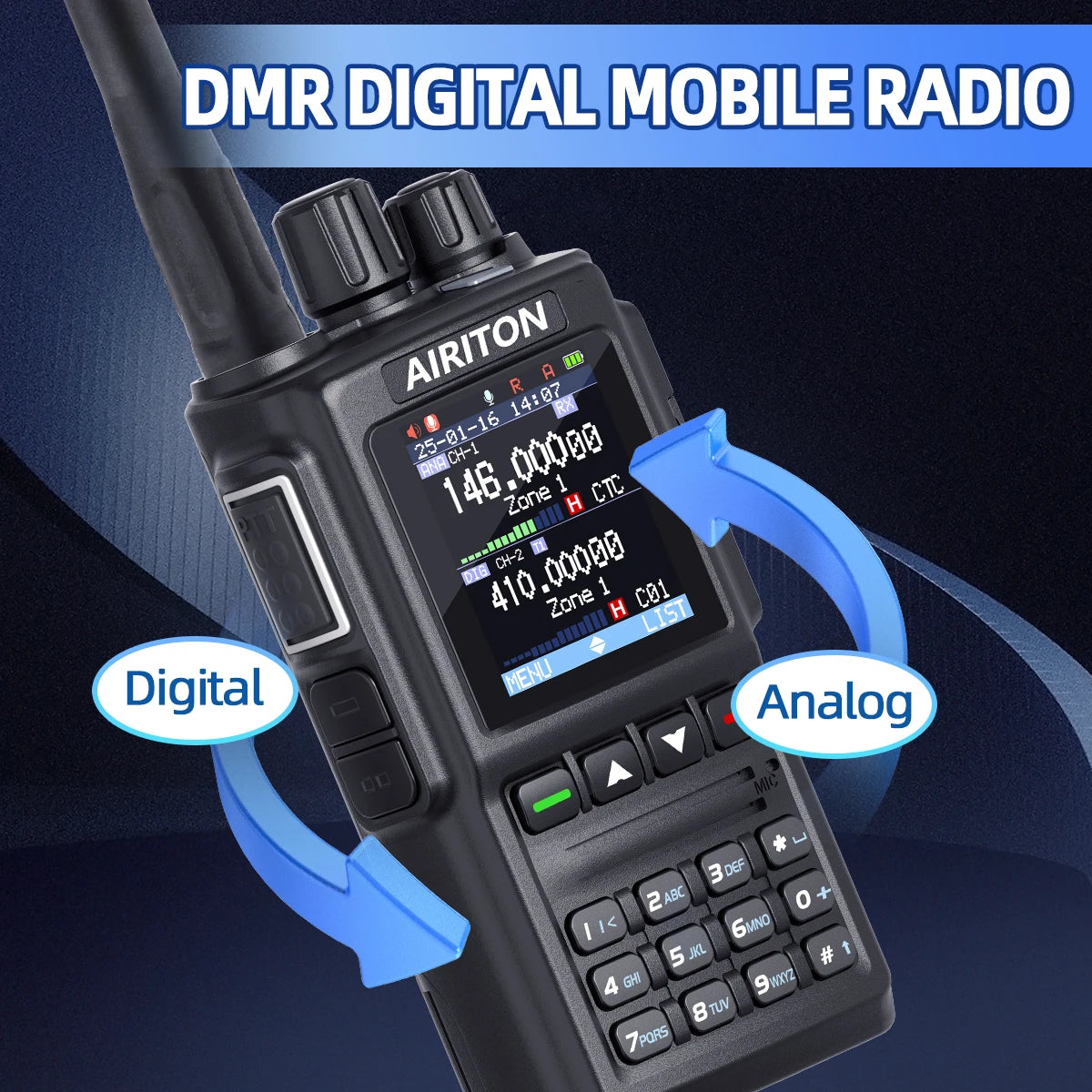 DM-168 Walkie Talkie AES256 Encryption DMR Digital and Analog Dual Band FM Amateur AT-D168UV Two Way Radio with USB-C charging