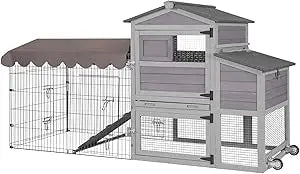 Large Mobile Chicken Coop - All-Steel Frame Hen House with Wheels, Metal Run, and Waterproof Cover