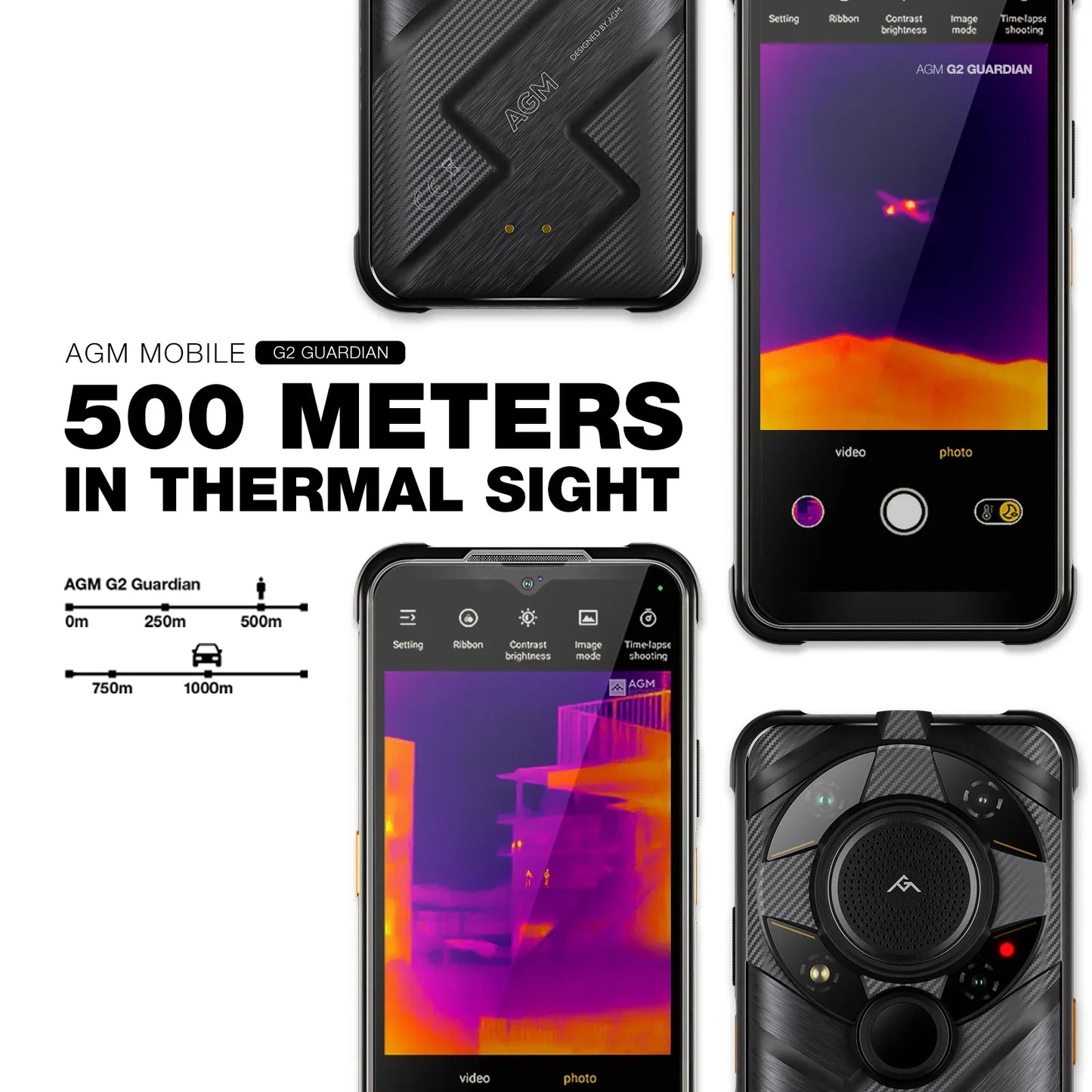 AGM G2 Guardian 5G Rugged Smartphone 500m Thermal Imaging, 10mm Lens, 25FPS, 108MP+32MP Camera, 12GB+256GB, 7000mAh Battery,