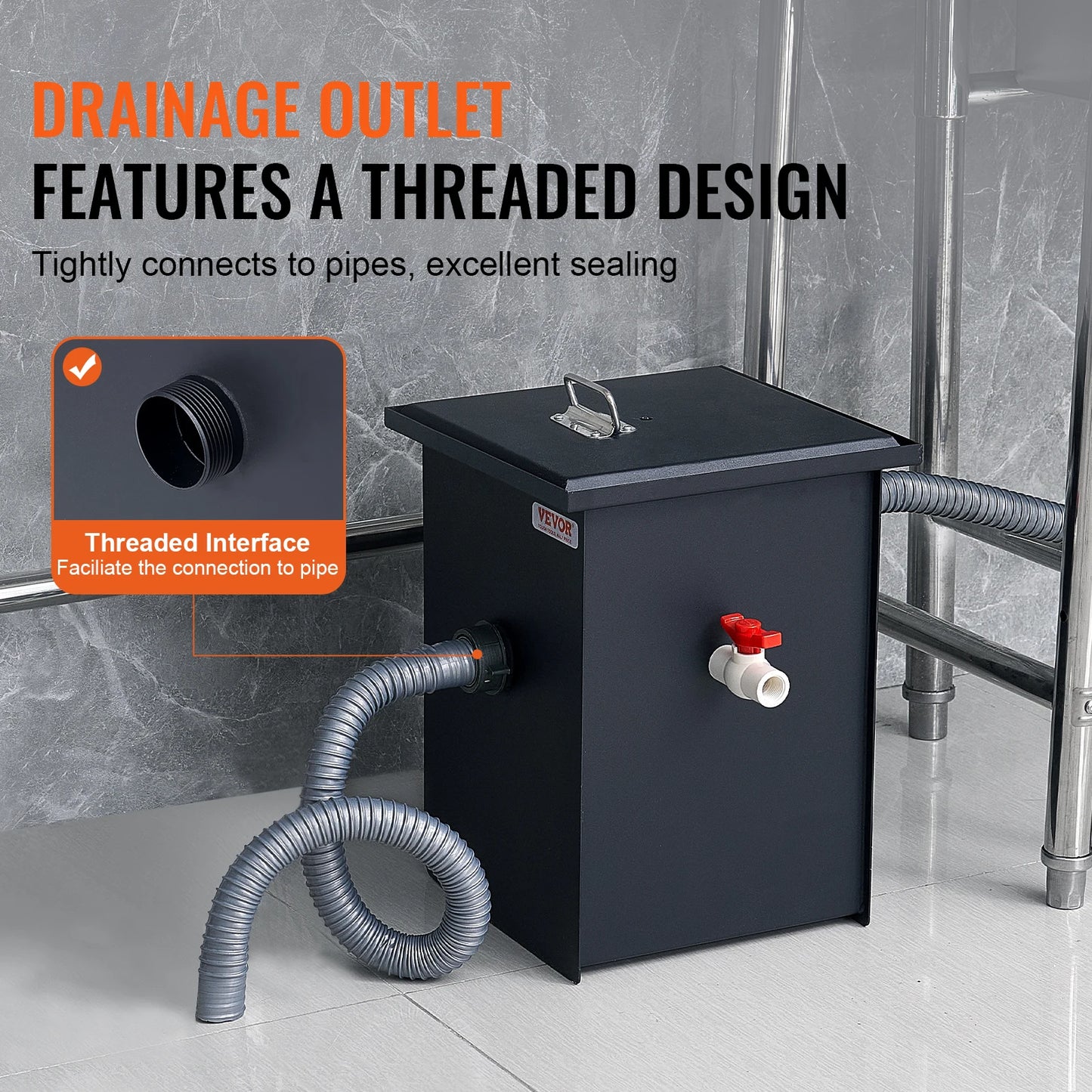 VEVOR Commercial Grease Trap 8 LBS Grease Interceptor Side Inlet Interceptor Under Sink Carbon Steel Grease Trap for Restaurant