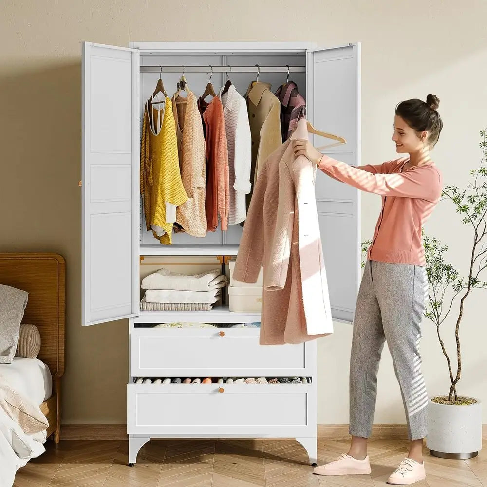 Metal Armoire Wardrobe Closet with 2 Ders 72'' Wardrobe Cabinet with Ders and Hanging Rail Metal Closet with Adjustable Shelves