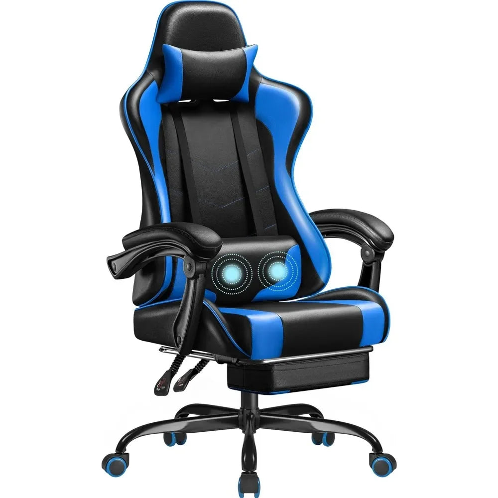 Gaming Chair, Video Game Chair with Footrest and Massage Lumbar Support, Ergonomic Computer Chair Height Adjustable