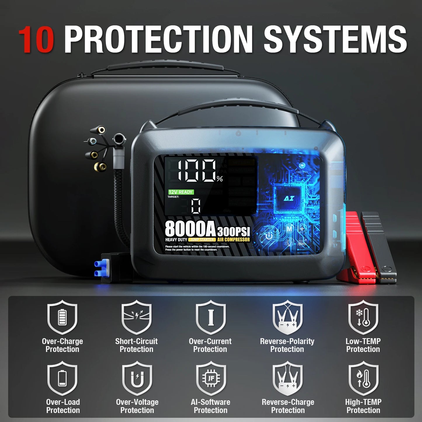 8000A Professional Heavy Duty Car Jump Starter With Air Pump Powerful Car 12V Car Battery Starter Booster Starting Device