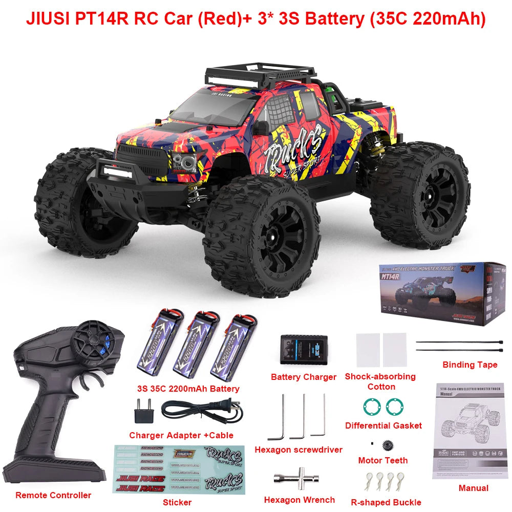 80km/h JIUSI PT14R 1/14 RC Car Brushless 2.4G Remote Control Racing Car 4WD High Speed Off-road RC Truck 3S 35C 2200mAh