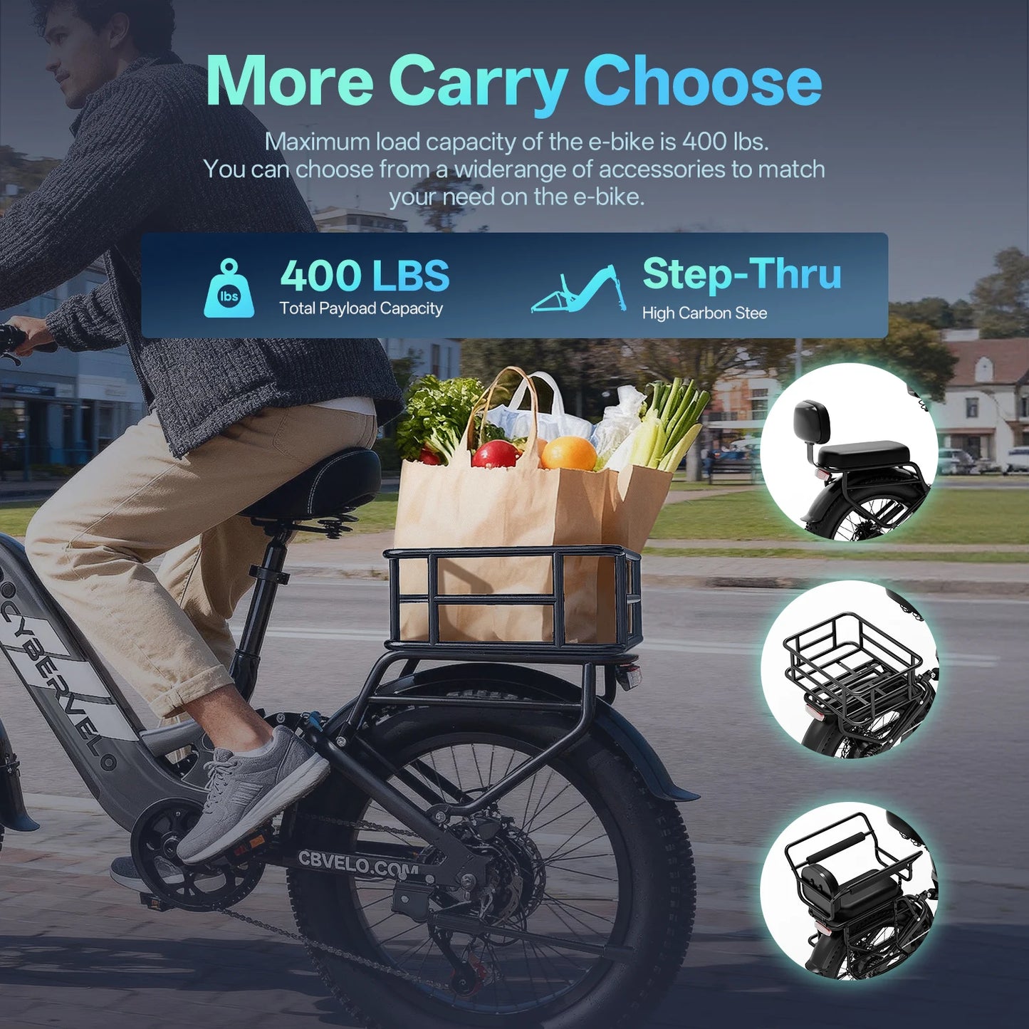 Cybervelo EK12 Electric Bike for Adults and Teenagers, 48V 20AH Removable Battery Step Thru EBike, 30+MPH, 20" Fat Tire Adult