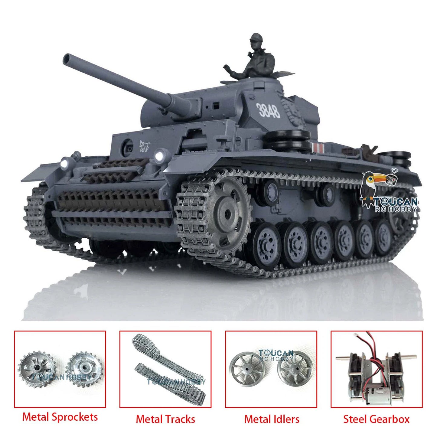 US Stock 1/16 HENG LONG 7.0 Upgraded Metal Tracks German RC Panzer III L RTR Radio Control Tank 3848 Remote Control Car TH17342