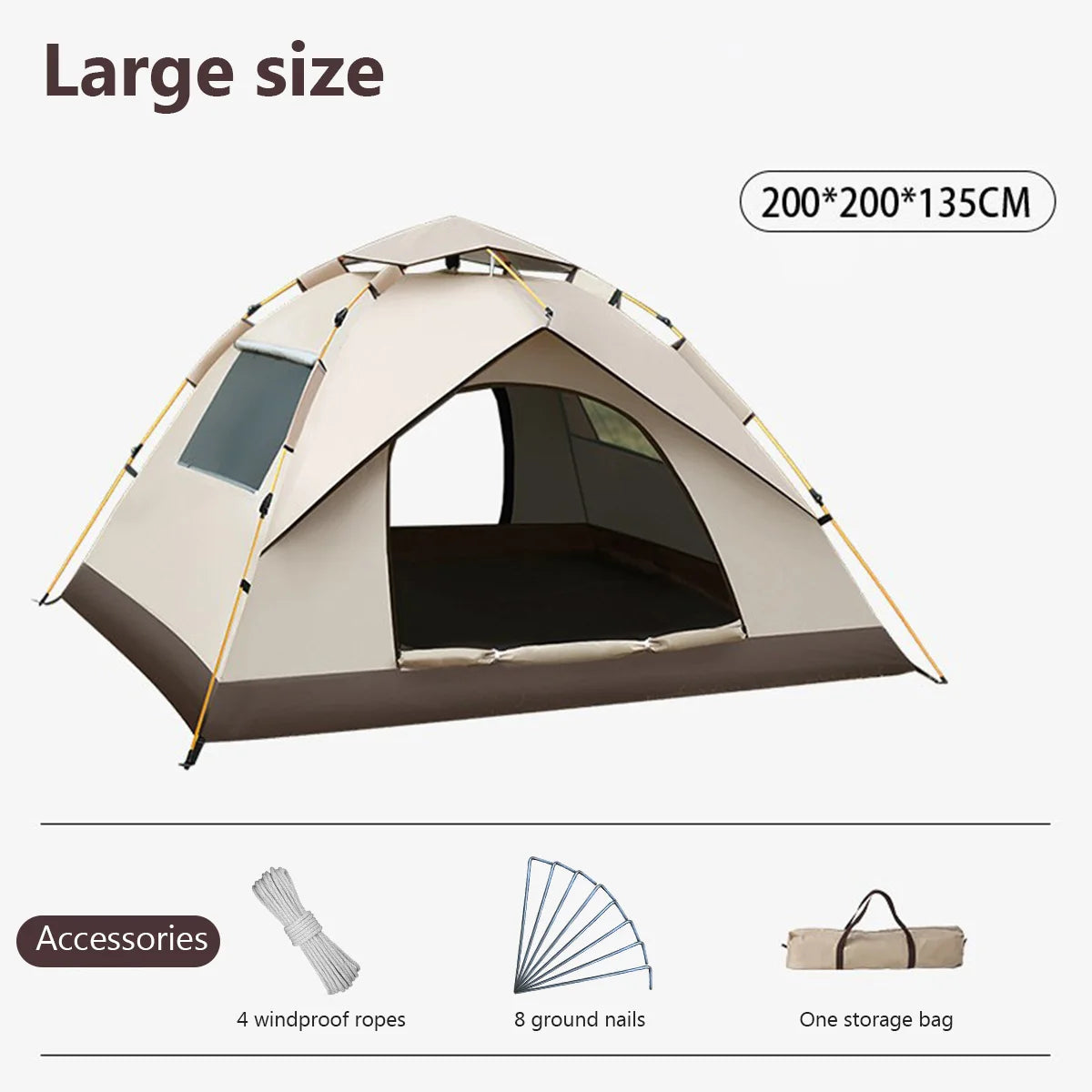 3-4 Person Outdoor Camping Family Automatic Waterproof Quick Opening Tent Mosquito Proof Portable Party Beach Hiking Tent