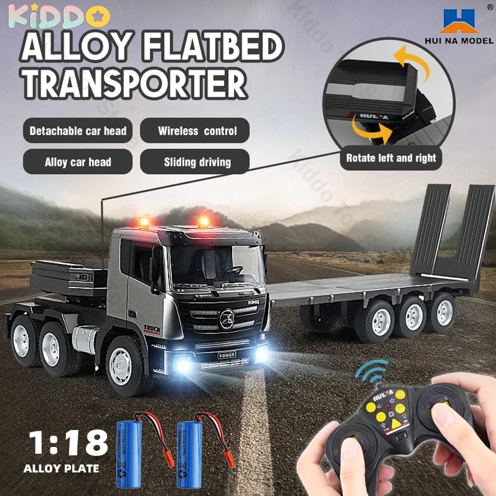 Huina 1318 RC Trailer Truck Tractor 1:18 2.4G Remote Control Construction Radio Control Flatbed RC Car Toys for Boys Kids Gifts