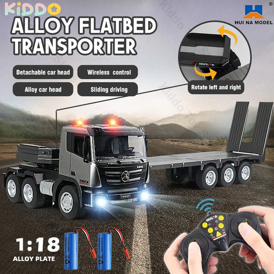 Huina 1318 RC Trailer Truck Tractor 1:18 2.4G Remote Control Construction Radio Control Flatbed RC Car Toys for Boys Kids Gifts