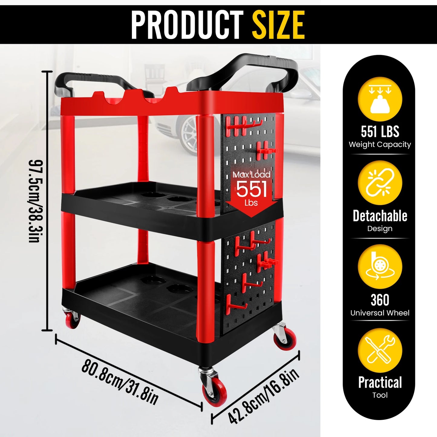 360°Premium Heavy Duty Detailing Cart Car Detailing Cart Detail Cart For Auto Detailing Car Wash Organizer With Storage