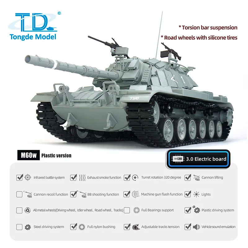 1/16 Tongde RC Tank M60W ERA with Infrared Battle BB Shooting RTR Remote Control Model for Adult