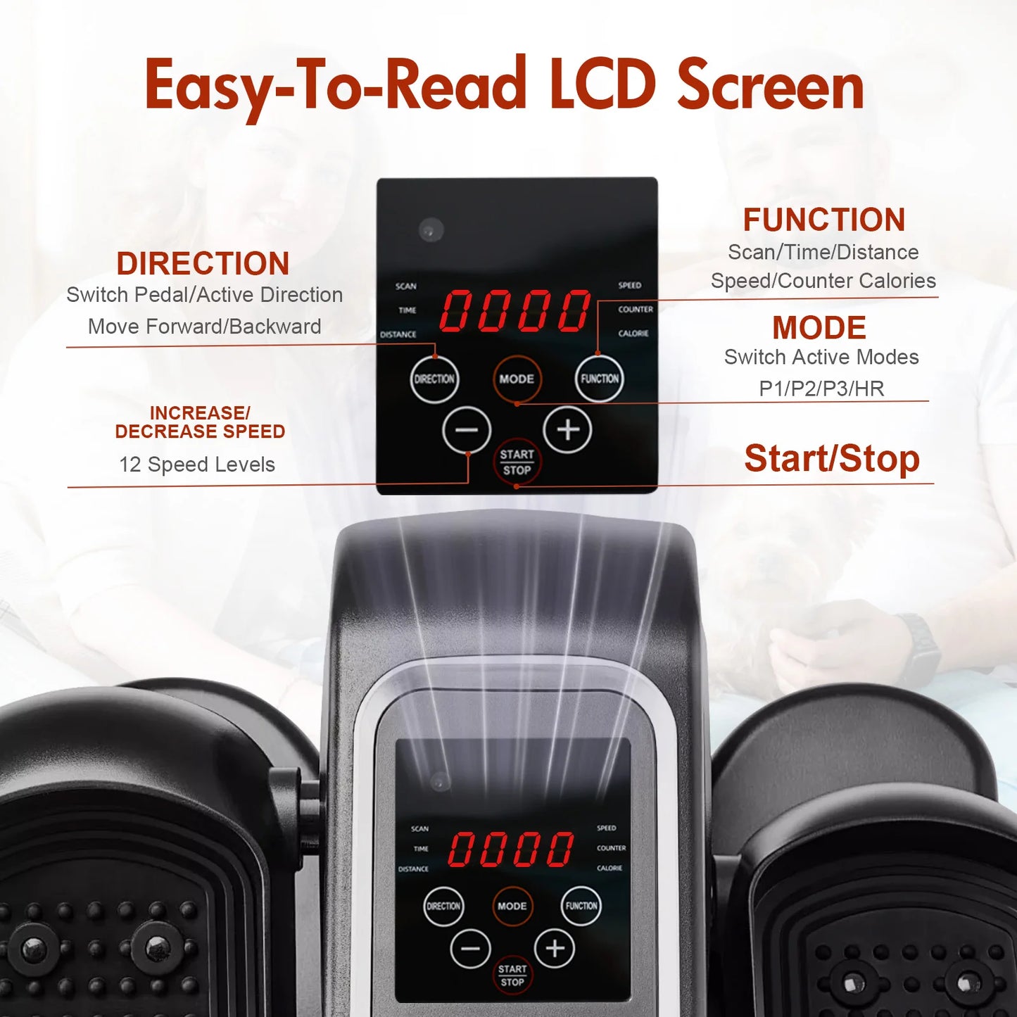 Under Desk Elliptical Electric Portable Remote Control LCD Display Seated Pedal Exerciser Electric Modes 12 Adjustable Speeds