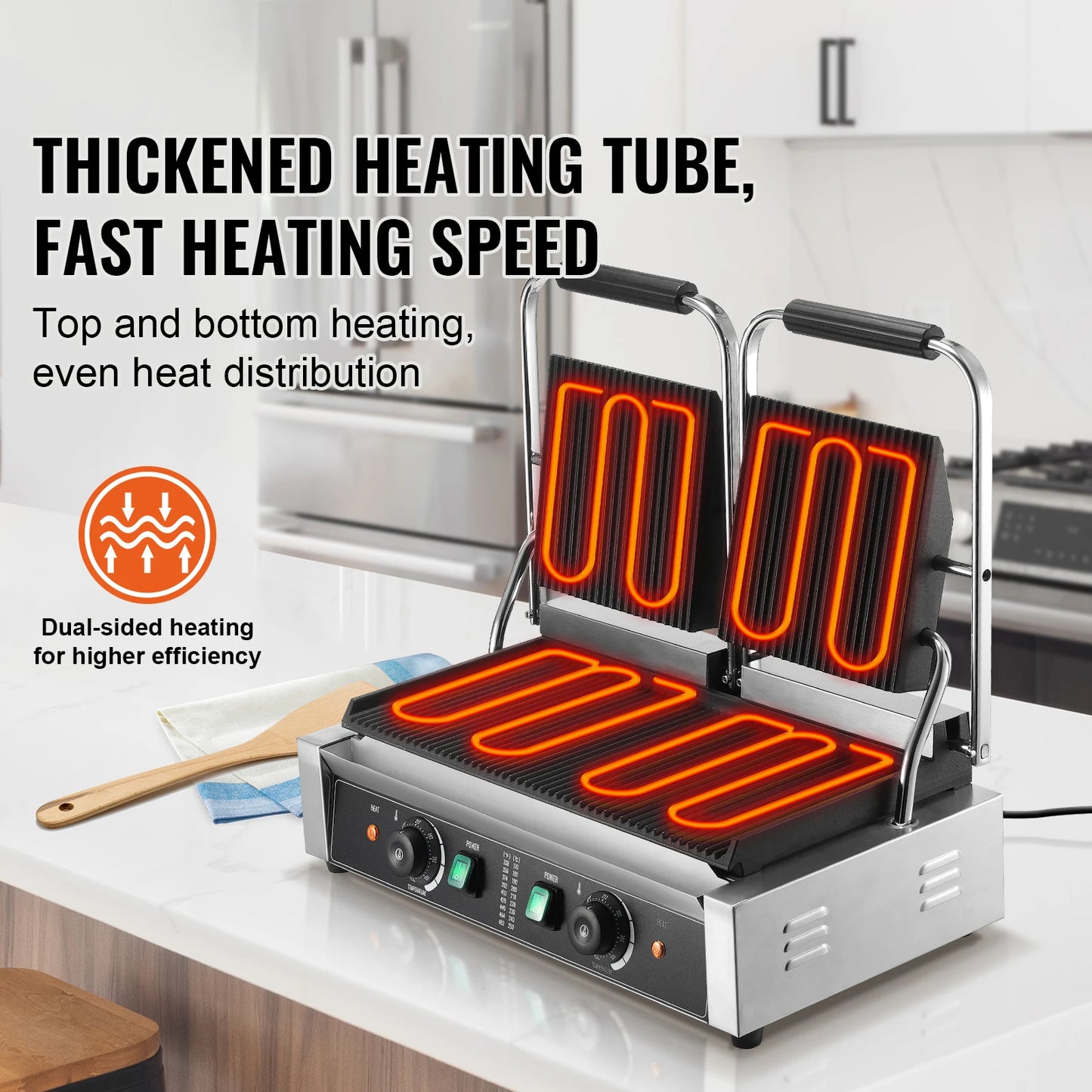 SucceBuy Commercial Panini Grill 3600W Electric Sandwich Panini Maker 19"x9" Full Grooved Enamel Plate for Hamburger Steak Bacon