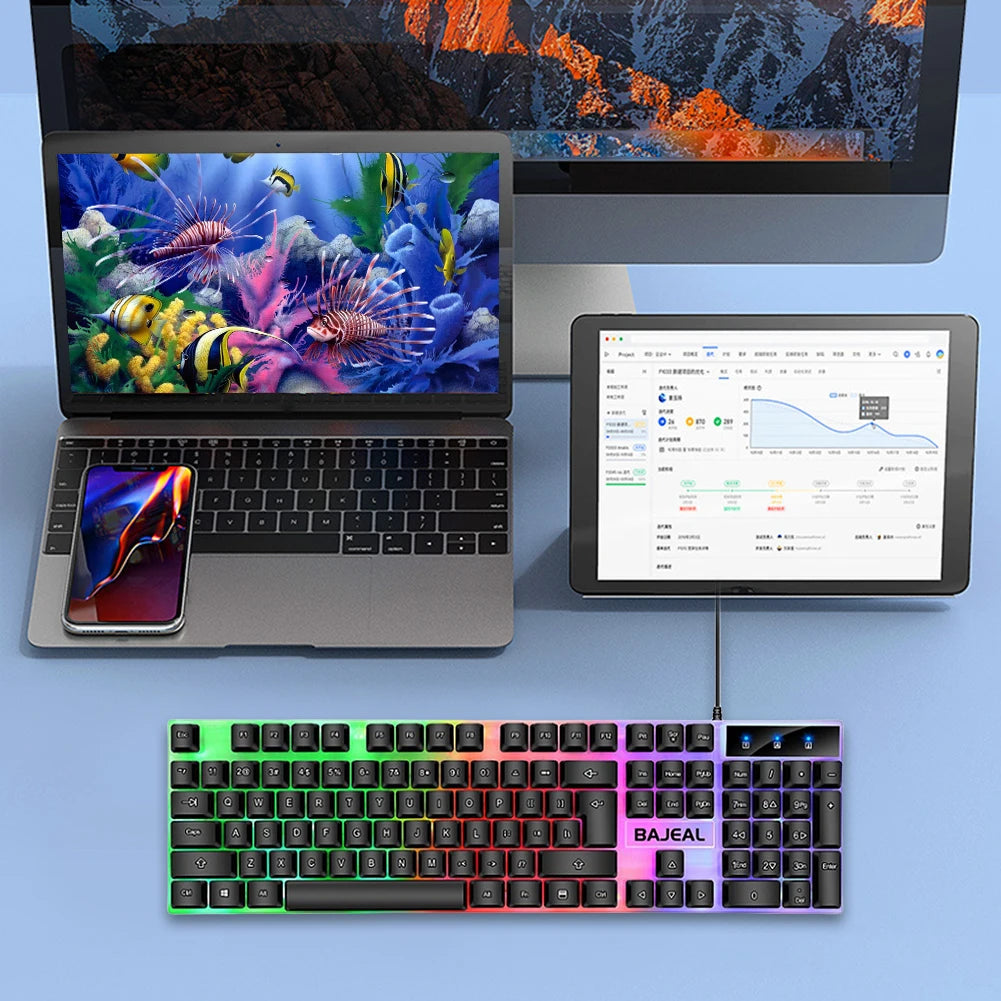 Wired USB Keyboard 98 Keys Gaming Keyboard For Windows Computer Laptop PC Portable RGB Backlight Keyboard for Gamer Home Office
