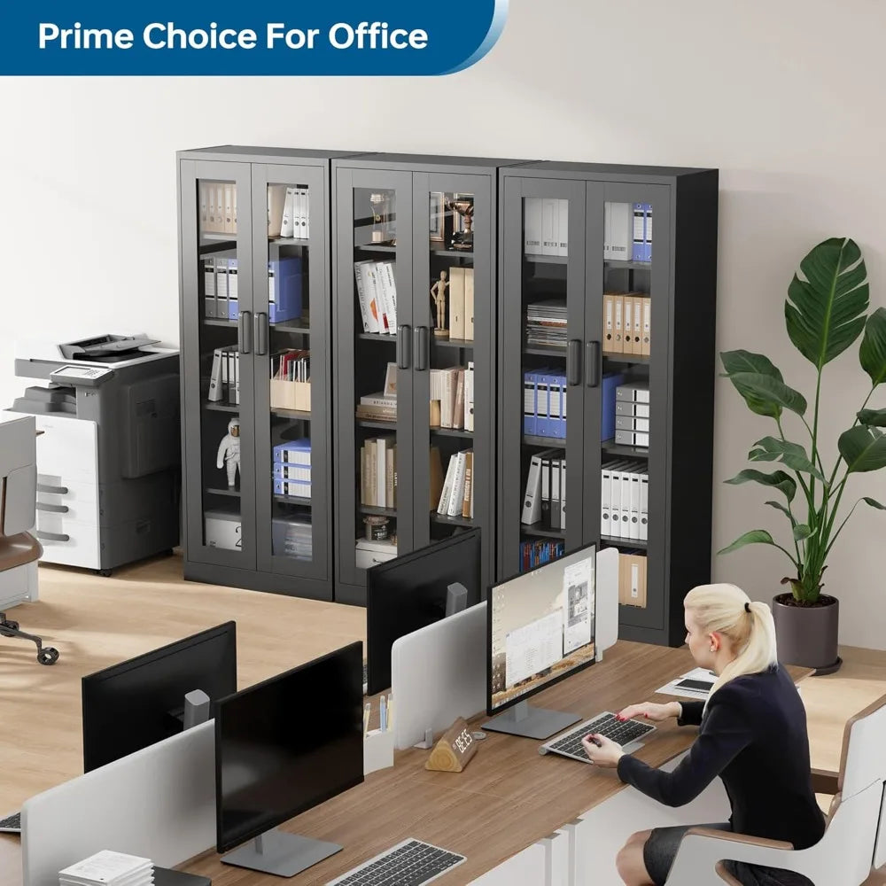 Display Storage Cabinet with Glass Door, 67 Inches Curio Cabinet with 4 Adjustable Shelves, HD&Tempered Glass Display Case for H