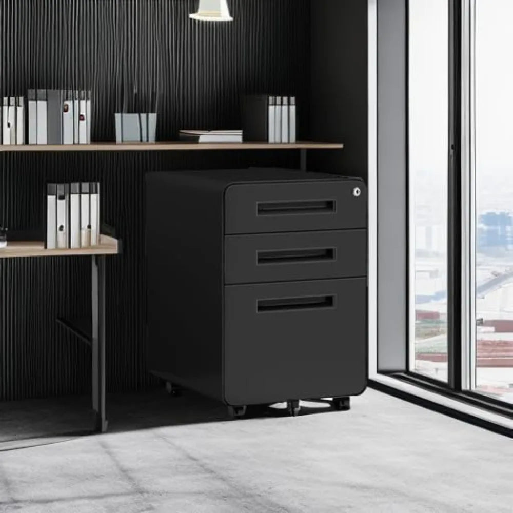 Mobile Filing Cabinet 3 Drawer, Rolling Small File Cabinet with Keys Under Desk, Compact Office Organizer w/Lockable Drawers & A