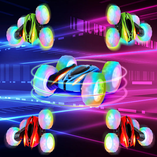 3 Pack Remote Control Car Toys for Kids, 2.4GHz RC Stunt Cars with Wheel Lights, Drift High Speed 4WD Off Road Double Sided 360°