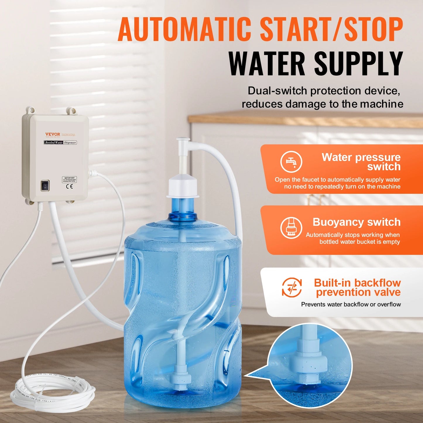 SucceBuy 5 Gallon Bottled Water Dispenser Pump System Automatic Electric Single Inlet Compatible Use w/ Tea Machine Refrigerator