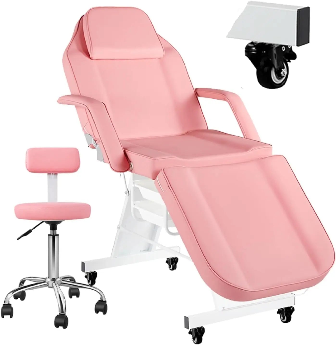 Facial Chair with Wheel Tattoo Chair for Client Beauty Chair Artist Spa Bed Removable Headrest for Client, Esthetician, Artist,