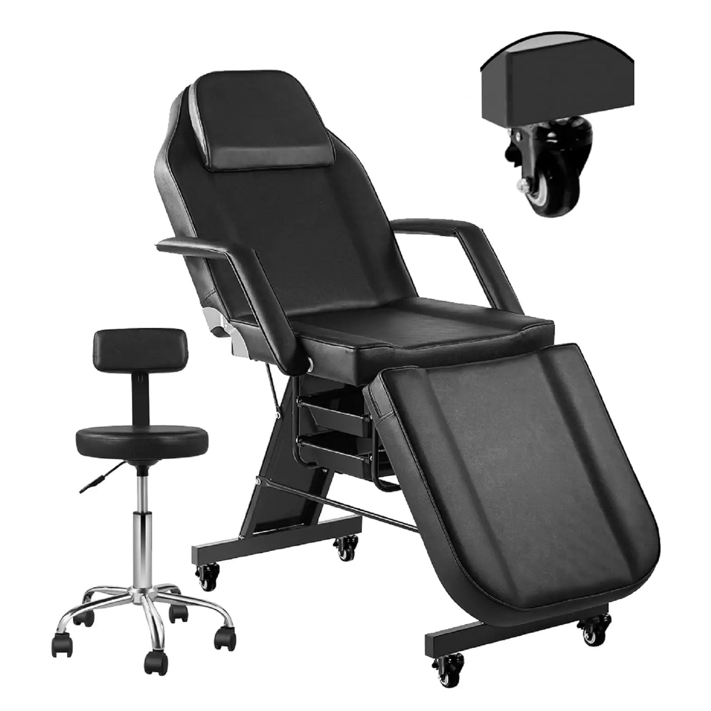 Facial Chair with Wheel Tattoo Chair for Client Beauty Chair Artist Spa Bed Removable Headrest for Client, Esthetician, Artist,