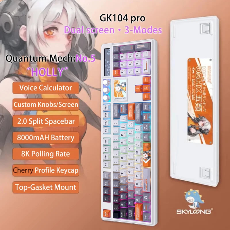 SKYLOONG GK104 Pro Full-Size 3-Mode Wireless Mechanical Keyboard with 3.0 Screen 3 Knobs Hot-Swappable Silent Switch PBT keycaps