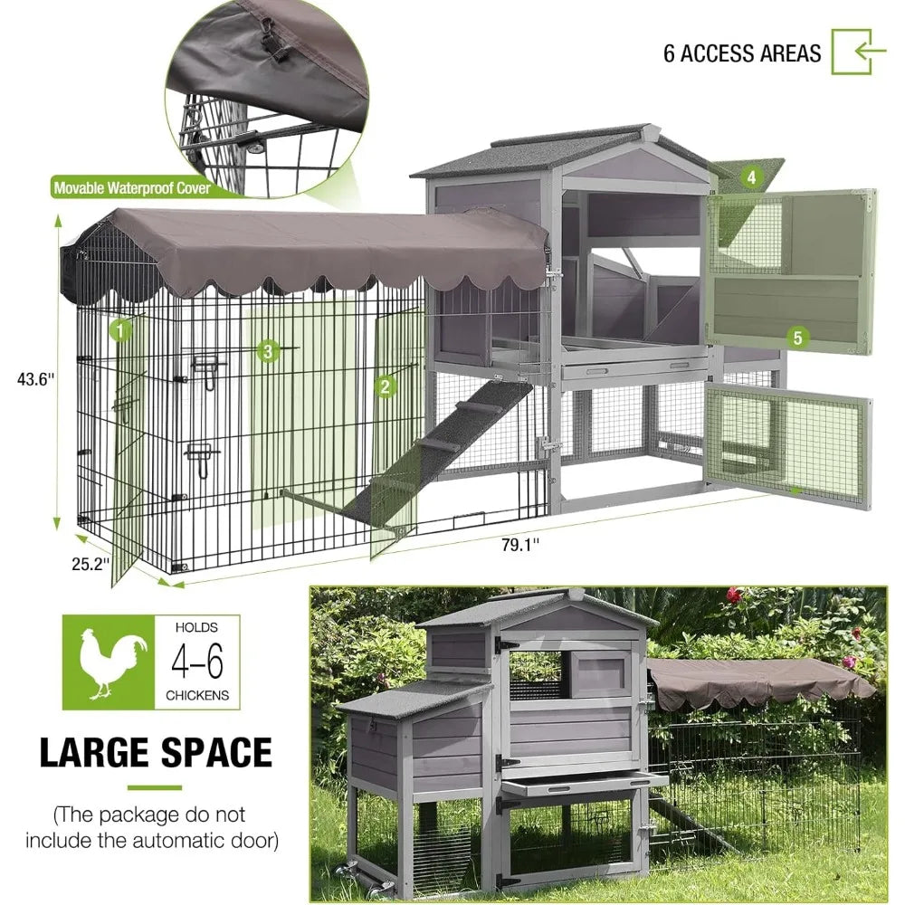Large Mobile Chicken Coop - All-Steel Frame Hen House with Wheels, Metal Run, and Waterproof Cover