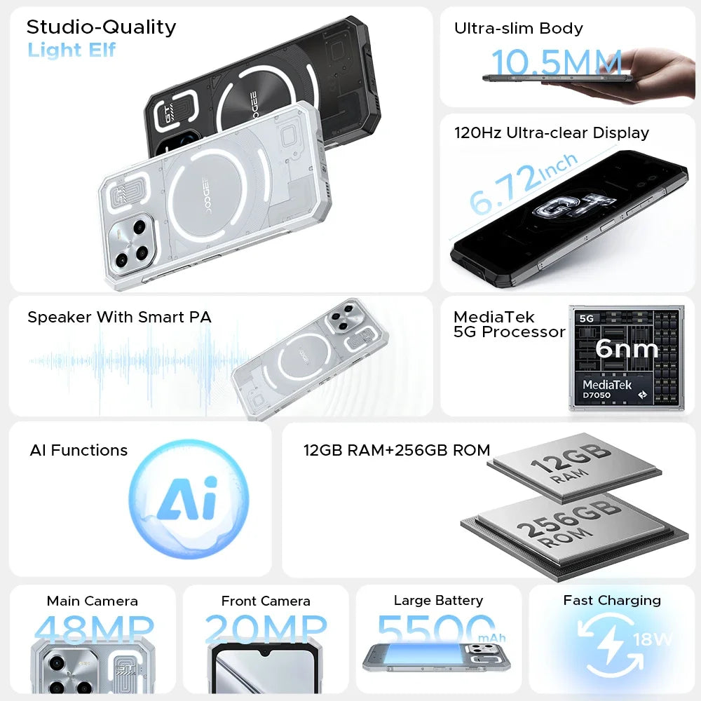 Global Version DOOGEE Blade GT Rugged Phone 12+256GB 𝐃𝐲𝐧𝐚𝐦𝐢𝐜 𝐋𝐄𝐃 𝐋𝐢𝐠𝐡𝐭 𝐄𝐟𝐟𝐞𝐜𝐭 6.72'' FHD+ 120Hz Android 14