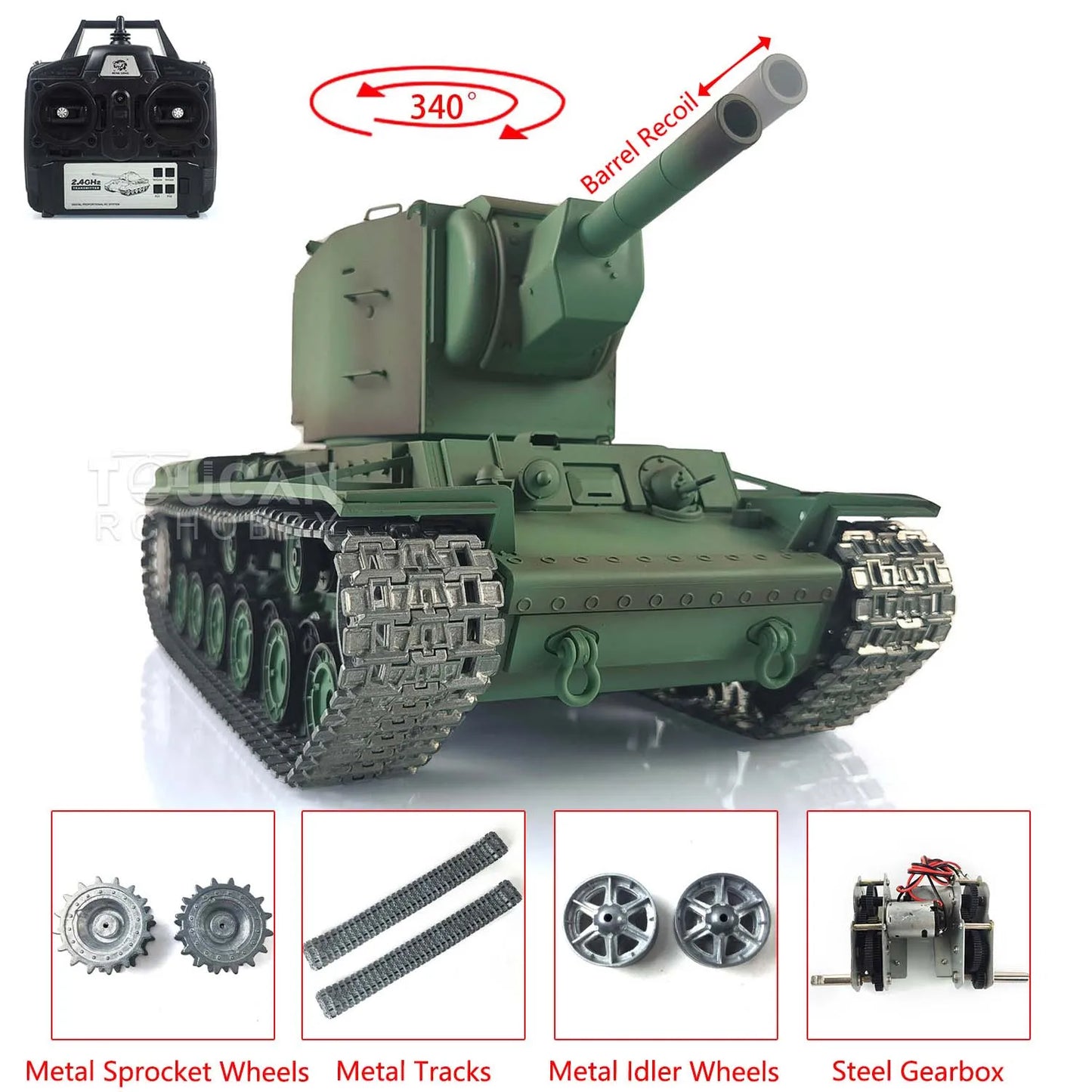 Heng Long 1:16 RTR RC Tank Upgraded 7.0 Soviet KV-2 3949 Metal Tracks High Quality Toy Tanks Strong Build TH19750-SMT7