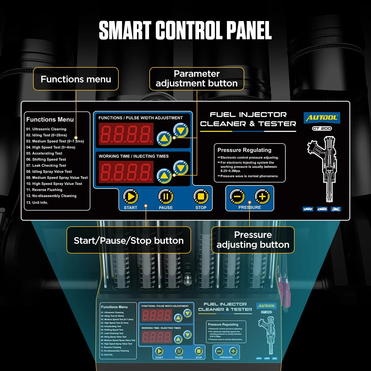 AUTOOL CT200 Injector Ultrasonic Cleaner & Tester Machine PK CNC602A Gasonline Nozzle Cleaner Fuel Injectors