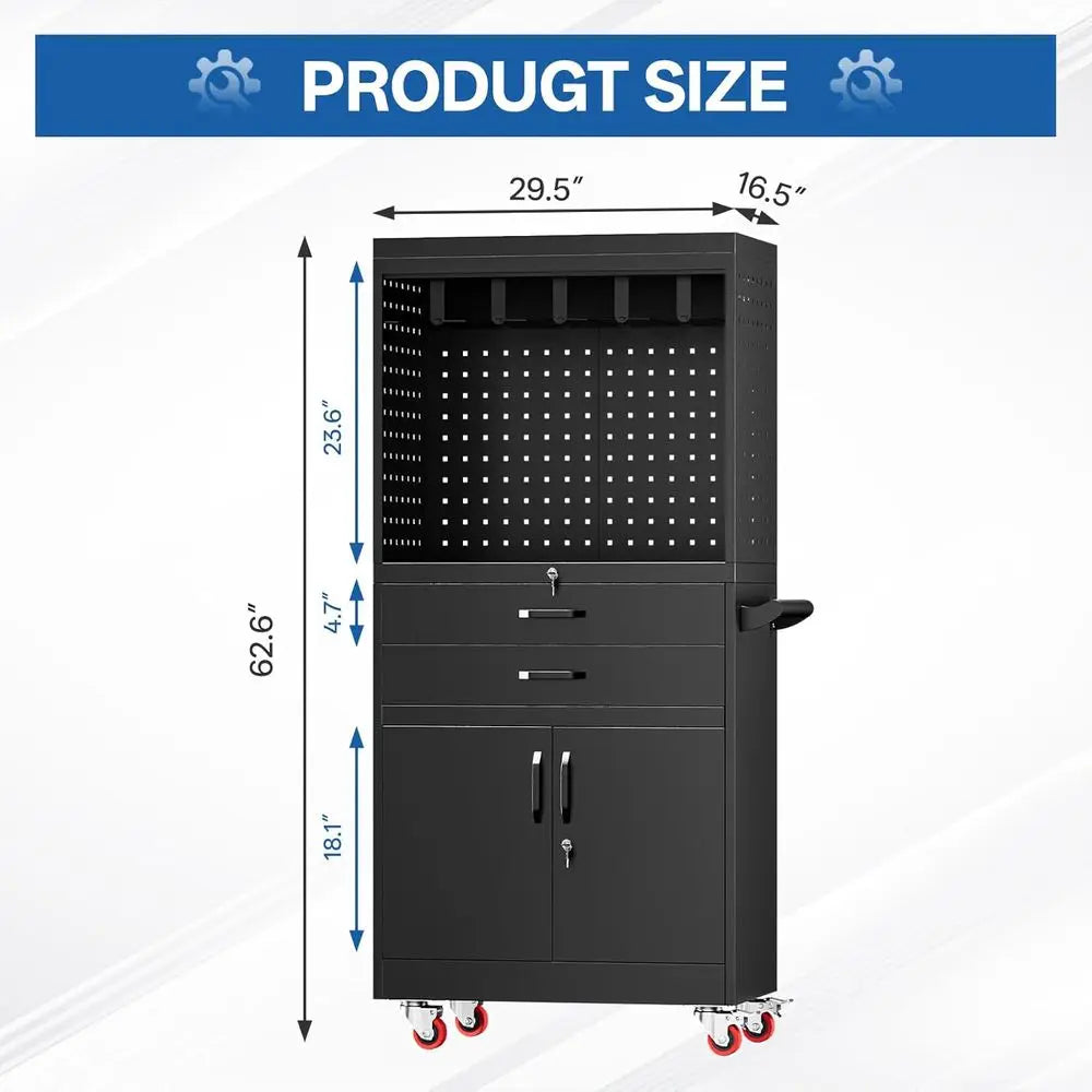 Heavy-Duty Mobile Work Cart with Lockable Wheels, Ample Storage, and Integrated Outlet for Efficient Tool Organization and Job M