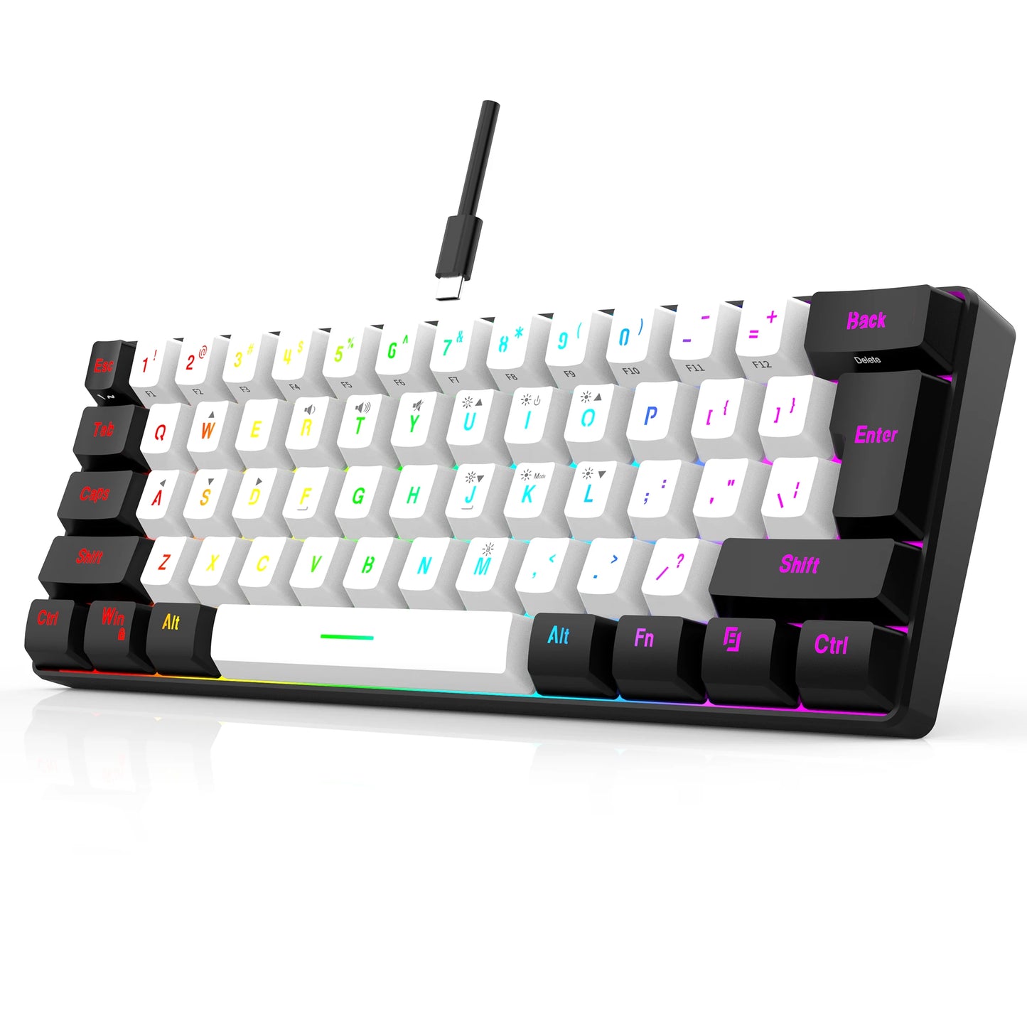 60% wired game keyboard, RGB backlit ultra-small keyboard, waterproof portable, computer/MAC game keyboard