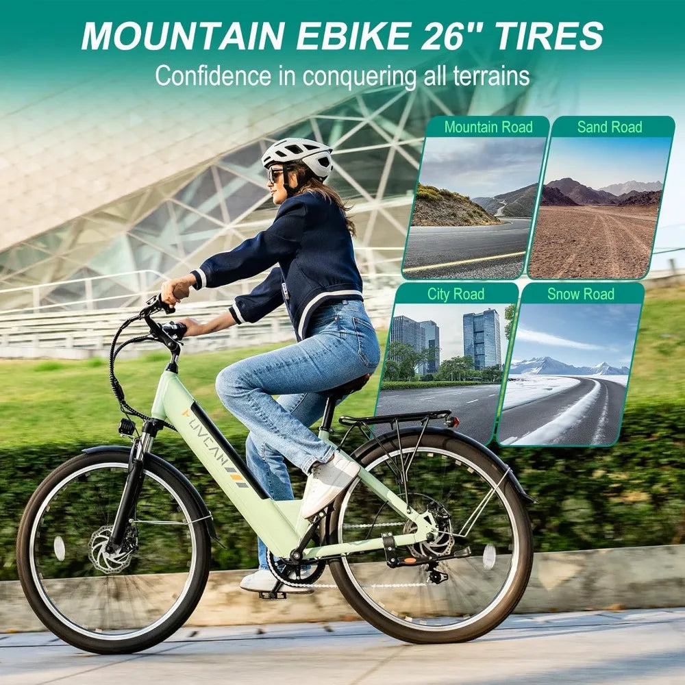 V80 Electric Bike, 1000W Motor 28MPH Ebike, 48V 13Ah Removeable Battery, 26'' City Cruise Electric Bicycles up to 70 Miles