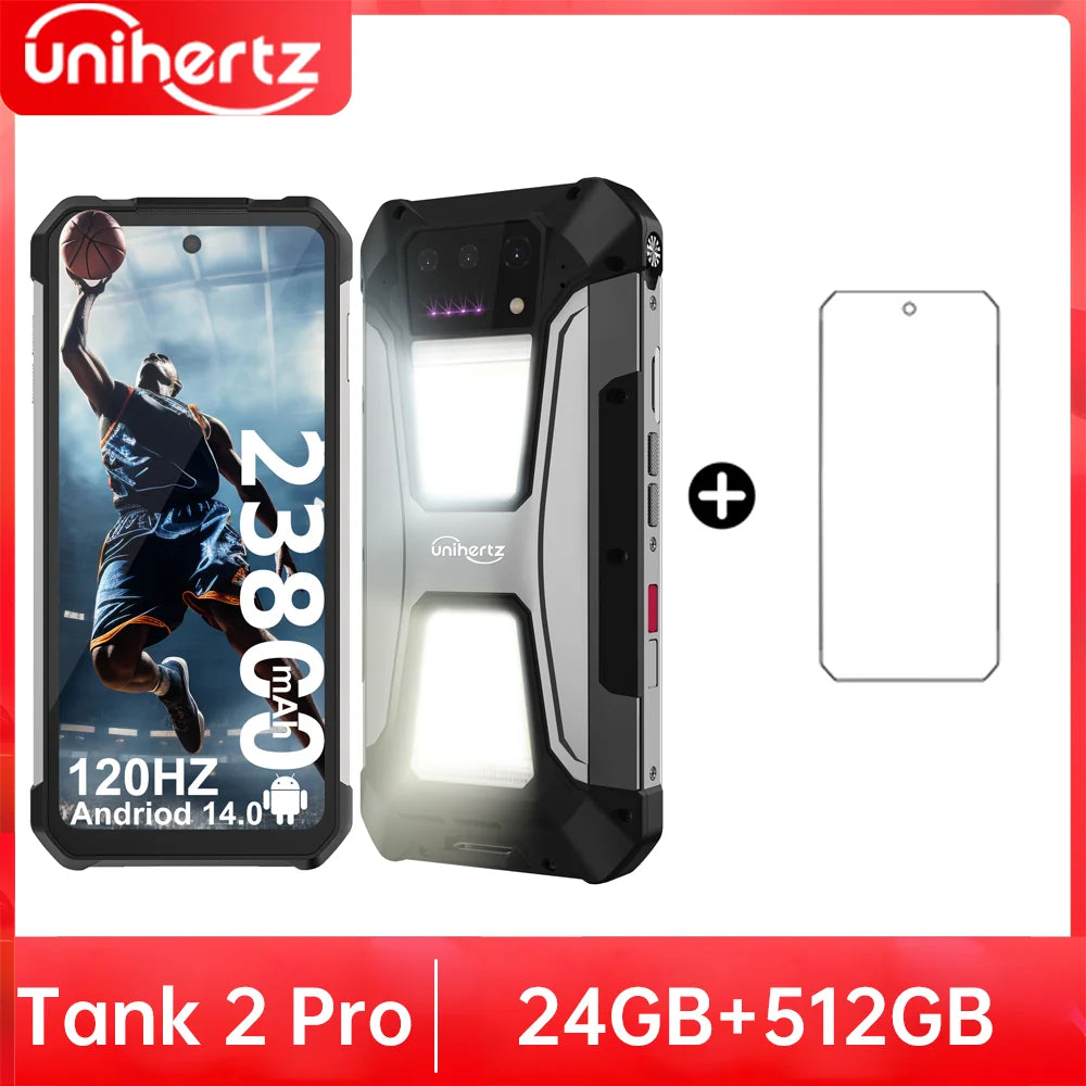 EU US stock Unihertz tank 2 Pro 8849 rugged phone with projector Android 14 100MP 16GB 256gb100mp NFC 120W charger 23800mAh