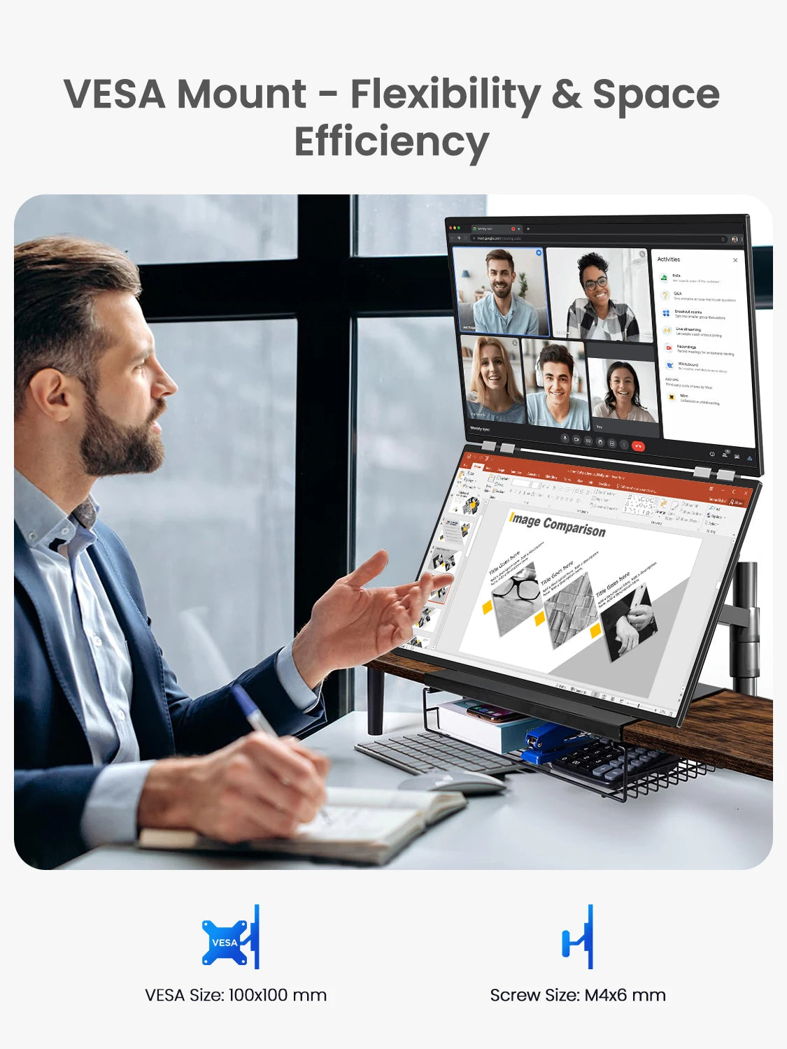 UPERFECT 23.8" Dual Monitor 100Hz USB-C HDMI Portable Gaming Display Laptop Extender Screen 1080P HDR For Wins Mac Android IOS