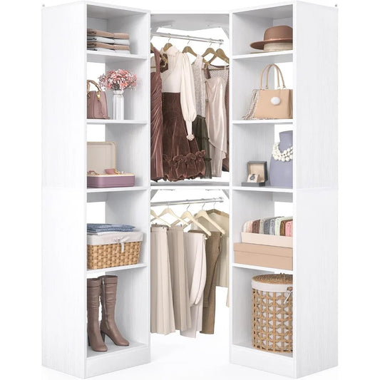 Corner Closet System With 12 Shelves, 40" Large Organizer With 2 Hanging Rods, Versatile 6-Tier Walk-in Closet for Corner Space,