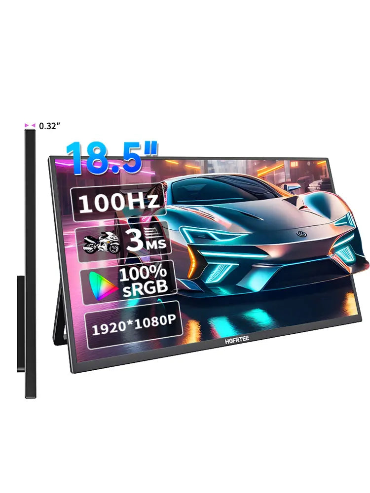 HGFRTEE 18.5Inch Portable Monitor 100% sRGB 100Hz Extended Display for Laptop PC PS5 Switch iPhone with VESA Hole & Back Bracket