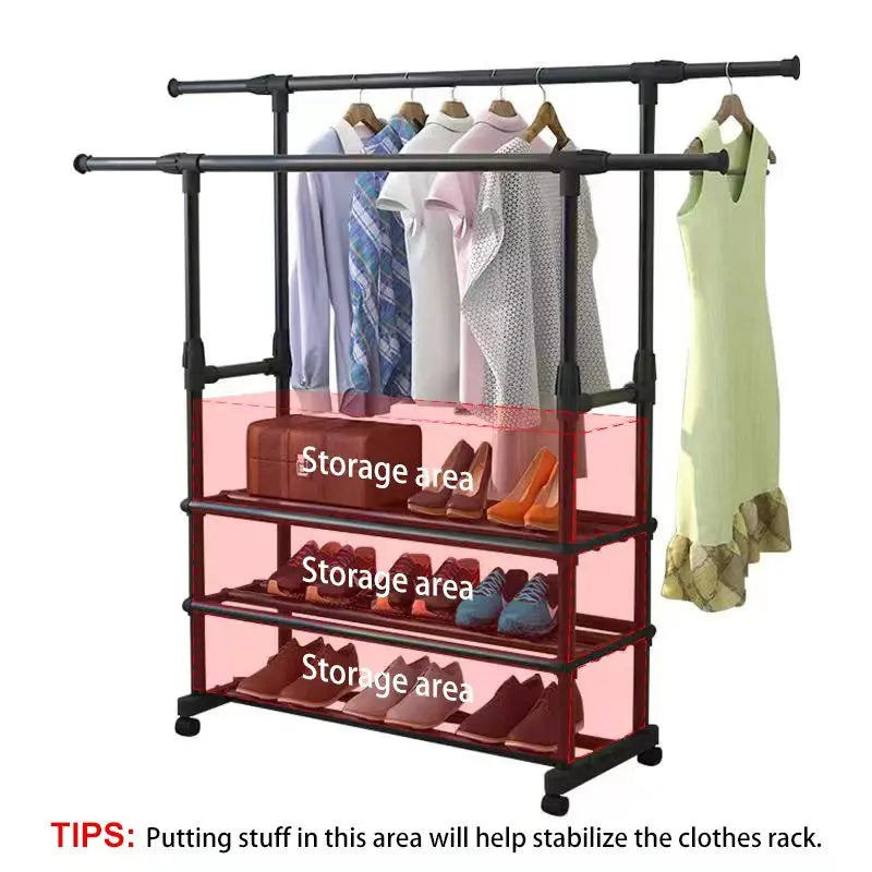 Double Rail Clothes Garment Rack Heavy Duty Commercial Grade Clothing Rack Coat Rack Hanging Rack