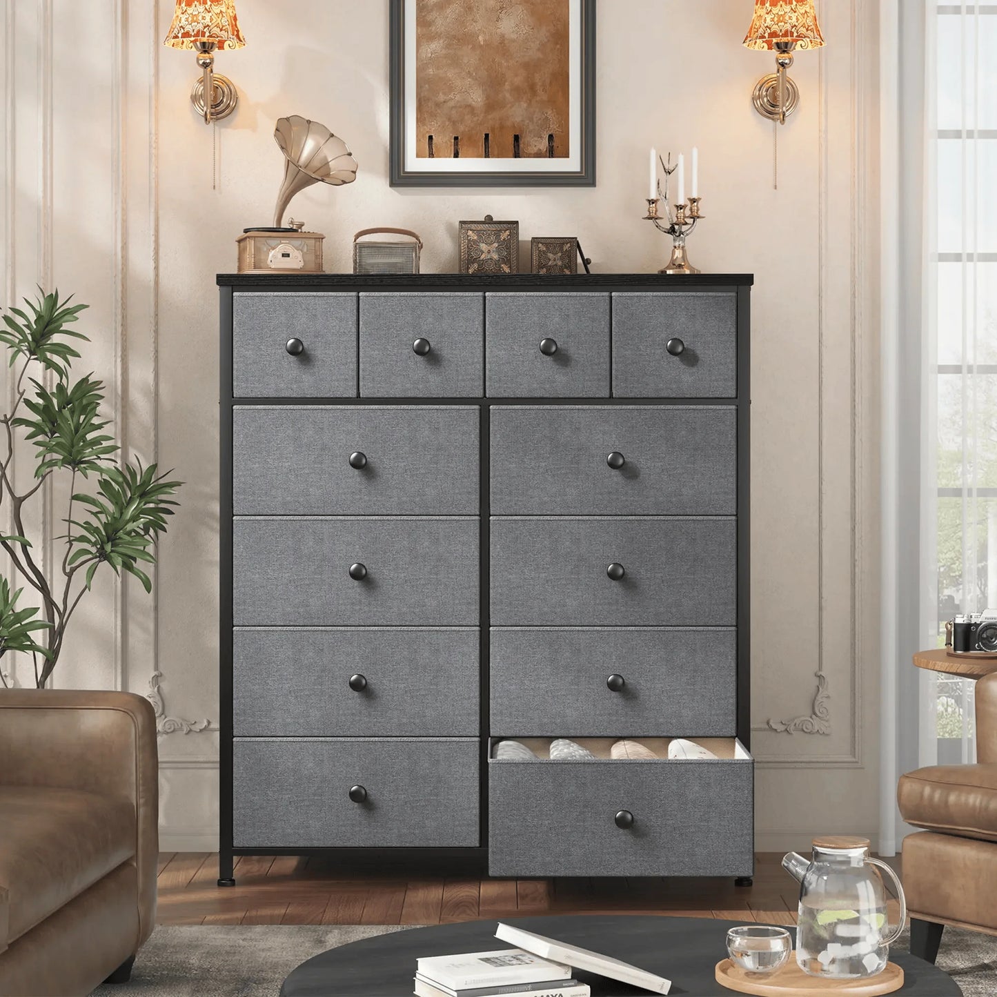 12-Drawer Tall Fabric Dresser – Metal Frame, Wood Top, Anti-Tip – 38.97"W – For Bedroom, Entryway, Living Room, Closet, Dorm