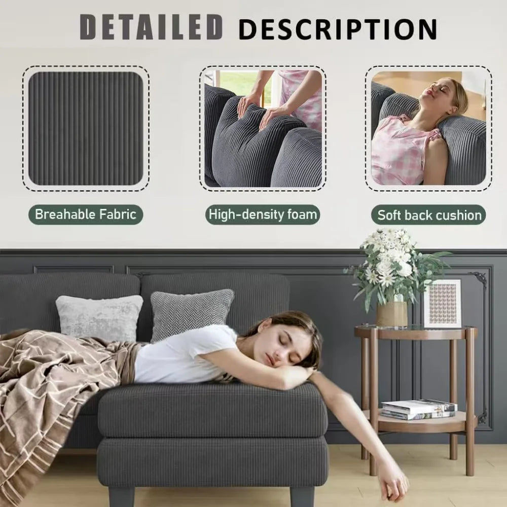 112'' Corduroy U Shaped Couch with Sleeper Lounge Chaise, 4 Seat Modern Comfy Sectional Sofa Couches for Living Room