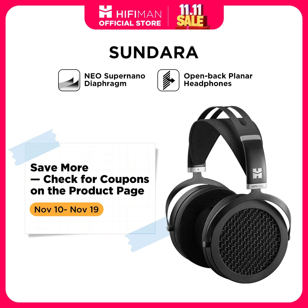HIFIMAN SUNDARA Over-Ear Full-Size Planar Magnetic Headphones (Black) with High Fidelity Design Metal Casing