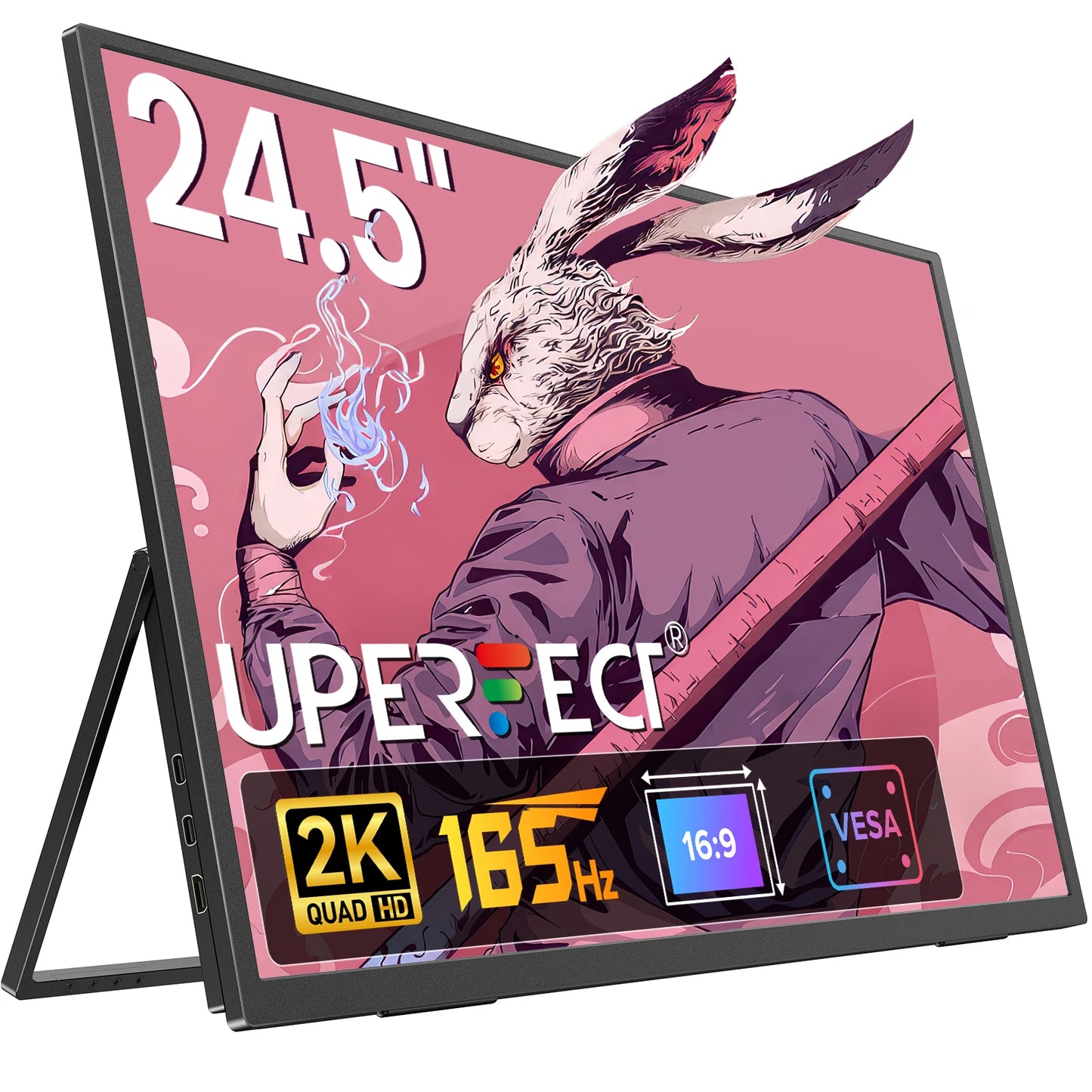 UPERFECT 24.5" 165Hz 2K Wall Mounted Computer Monitor 1440P 100% sRGB FreeSync IPS HDR Desktop Gaming Display for Laptop mini PC