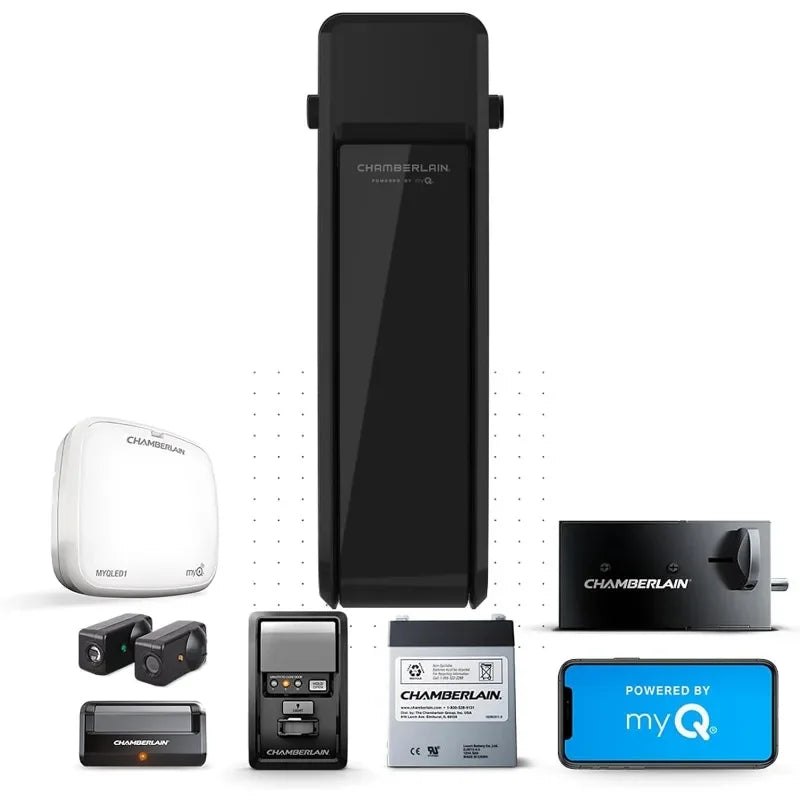 Ultra-Quiet Wall Mounted with Battery Backup and LED Lighting Garage Door Opener, 36 pounds, Black